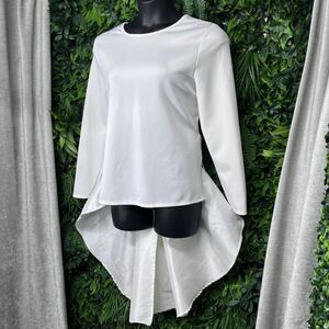 TOPS Women 3XL Cream Blouse Peplum Round Neckline Hi Low‎ Hem IR 1786